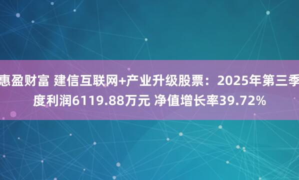 惠盈财富 建信互联网+产业升级股票：2025年第三季度利润6119.88万元 净值增长率39.72%