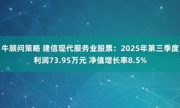 牛顾问策略 建信现代服务业股票：2025年第三季度利润73.95万元 净值增长率8.5%